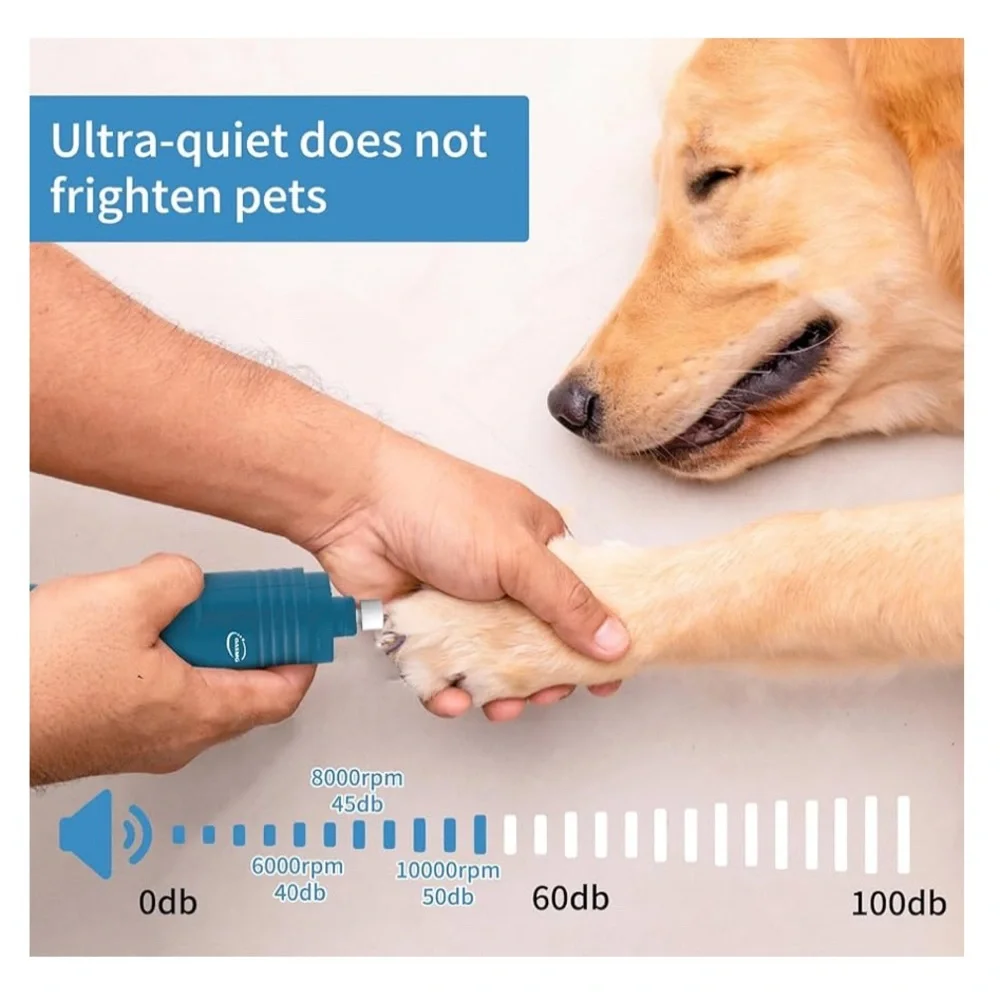 Professional 3-Speed Dog Nail Trimmers - Rechargeable with LED Lights (Blue)
